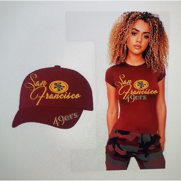 San Francisco Maroon Baseball Cap with Shiny lettering & Crystals - Picture 6 of 6